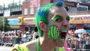 Coney Island Mermaid Parade Face painted man at the Coney Island Mermaid Parade